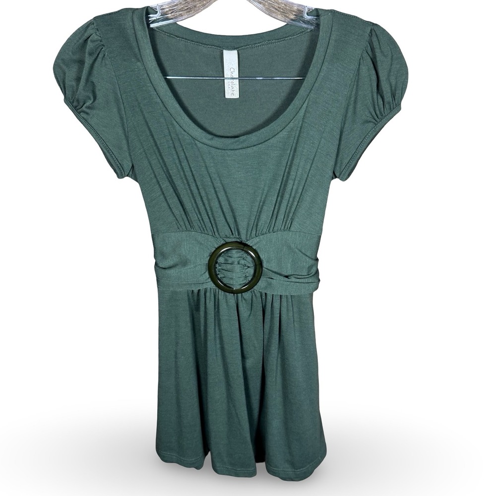 Chocolate USA Womens Small Sage Green O Ring Belted Empire Babydoll Top Y2K